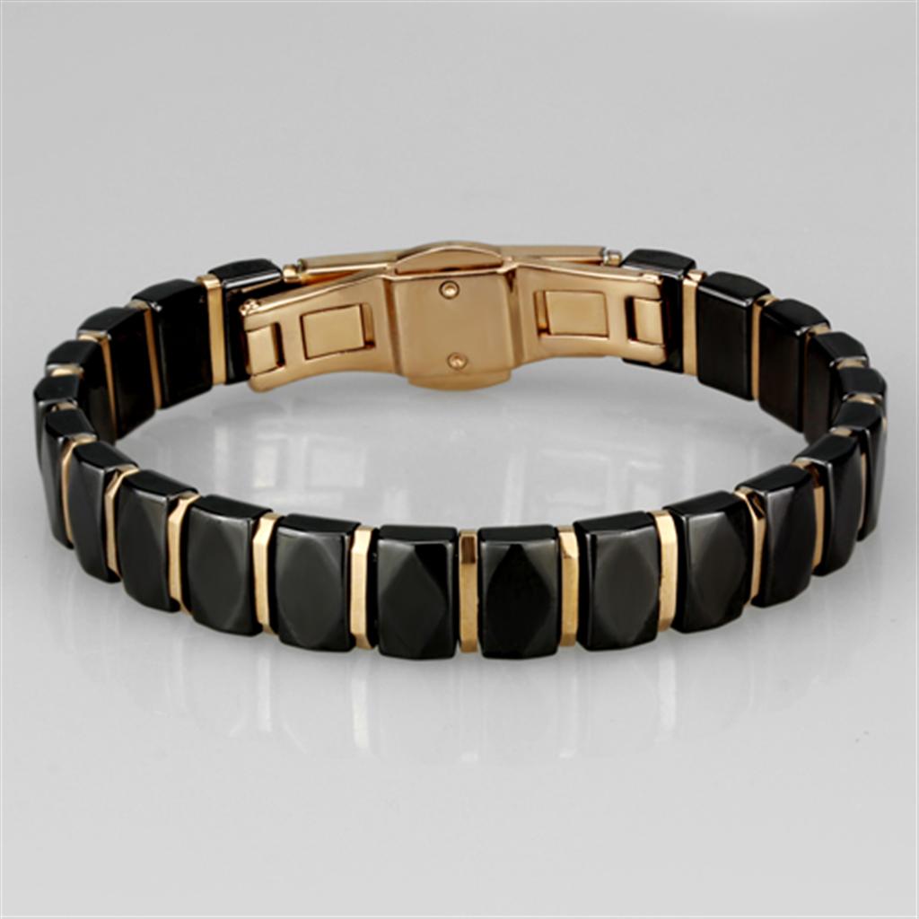 IP Rose Gold(Ion Plating) Stainless Steel Bracelet with Ceramic  in Jet