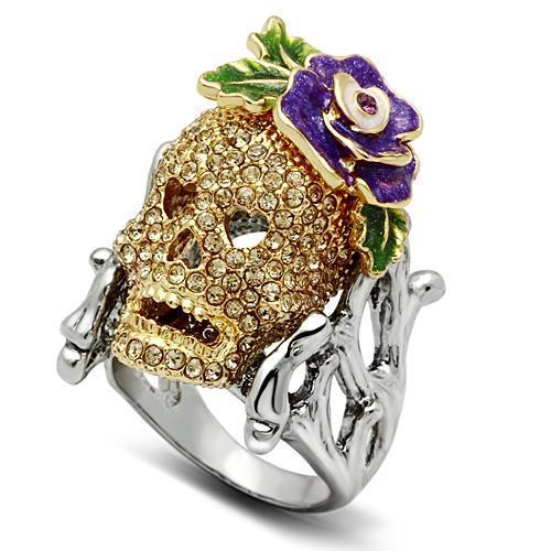Gold+Ruthenium White Metal Ring with Top Grade Crystal  in Citrine Yellow