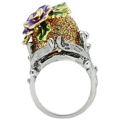 Gold+Ruthenium White Metal Ring with Top Grade Crystal  in Citrine Yellow