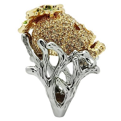 Gold+Ruthenium White Metal Ring with Top Grade Crystal  in Citrine Yellow