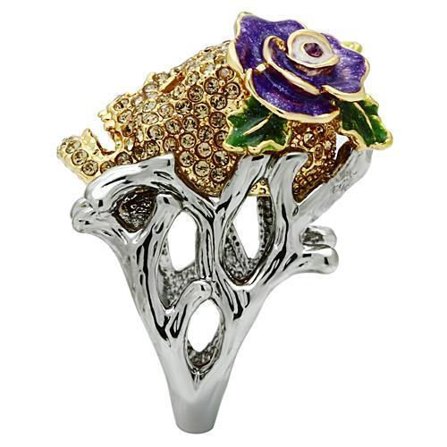 Gold+Ruthenium White Metal Ring with Top Grade Crystal  in Citrine Yellow
