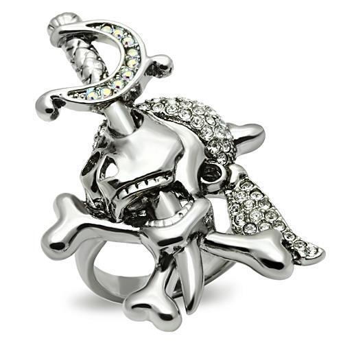 Ruthenium White Metal Ring with Top Grade Crystal  in Clear