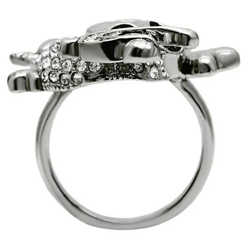 Ruthenium White Metal Ring with Top Grade Crystal  in Clear
