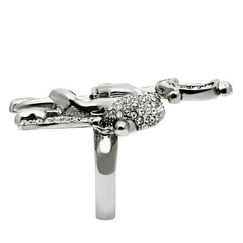 Ruthenium White Metal Ring with Top Grade Crystal  in Clear