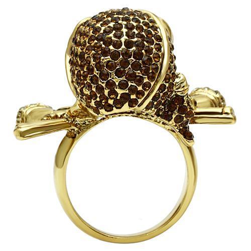 Gold White Metal Ring with Top Grade Crystal  in Smoked Quartz