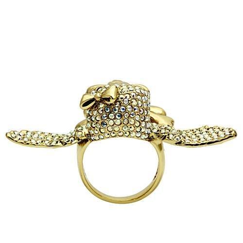 Gold White Metal Ring with Top Grade Crystal  in Aurora Borealis (Rainbow Effect)