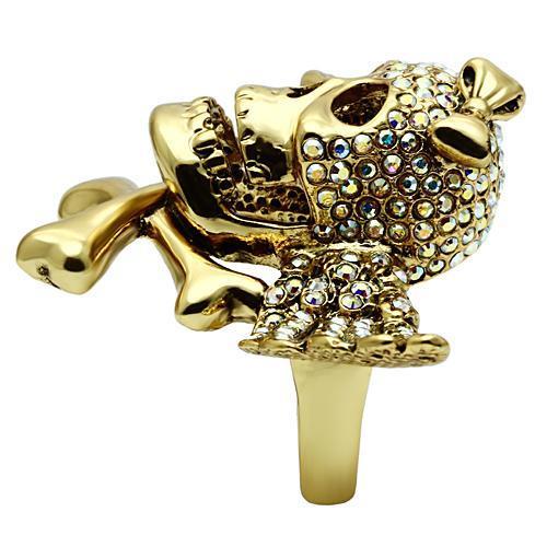 Gold White Metal Ring with Top Grade Crystal  in Aurora Borealis (Rainbow Effect)
