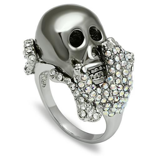 Rhodium + Ruthenium White Metal Ring with Top Grade Crystal  in Aurora Borealis (Rainbow Effect)