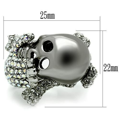 Rhodium + Ruthenium White Metal Ring with Top Grade Crystal  in Aurora Borealis (Rainbow Effect)