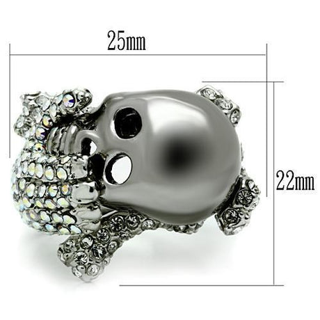 Rhodium + Ruthenium White Metal Ring with Top Grade Crystal  in Aurora Borealis (Rainbow Effect)