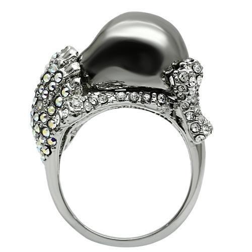 Rhodium + Ruthenium White Metal Ring with Top Grade Crystal  in Aurora Borealis (Rainbow Effect)