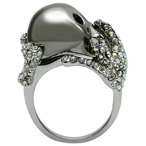Rhodium + Ruthenium White Metal Ring with Top Grade Crystal  in Aurora Borealis (Rainbow Effect)