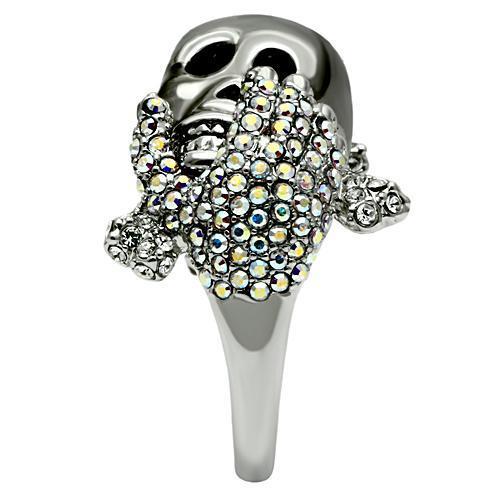 Rhodium + Ruthenium White Metal Ring with Top Grade Crystal  in Aurora Borealis (Rainbow Effect)
