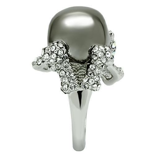 Rhodium + Ruthenium White Metal Ring with Top Grade Crystal  in Aurora Borealis (Rainbow Effect)
