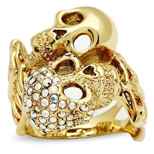 Gold White Metal Ring with Top Grade Crystal  in Aurora Borealis (Rainbow Effect)