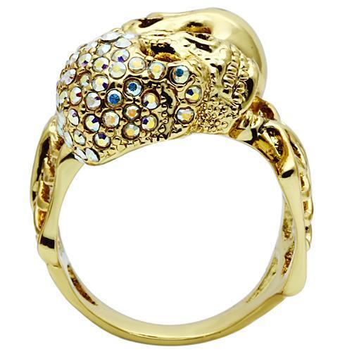Gold White Metal Ring with Top Grade Crystal  in Aurora Borealis (Rainbow Effect)