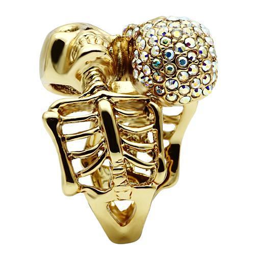 Gold White Metal Ring with Top Grade Crystal  in Aurora Borealis (Rainbow Effect)