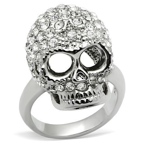 Rhodium White Metal Ring with Top Grade Crystal  in Clear