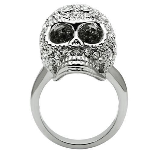 Rhodium White Metal Ring with Top Grade Crystal  in Clear