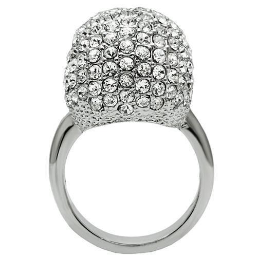 Rhodium White Metal Ring with Top Grade Crystal  in Clear