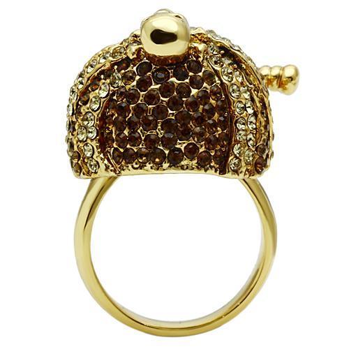 Gold White Metal Ring with Top Grade Crystal  in Smoked Quartz