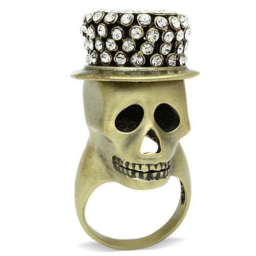 Antique Copper White Metal Ring with Top Grade Crystal  in Clear