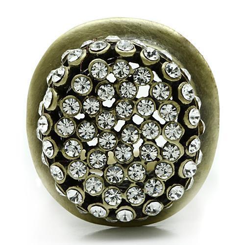 Antique Copper White Metal Ring with Top Grade Crystal  in Clear