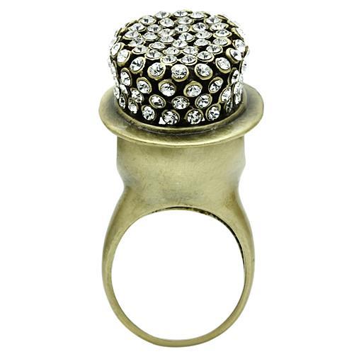 Antique Copper White Metal Ring with Top Grade Crystal  in Clear