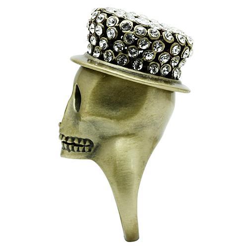 Antique Copper White Metal Ring with Top Grade Crystal  in Clear