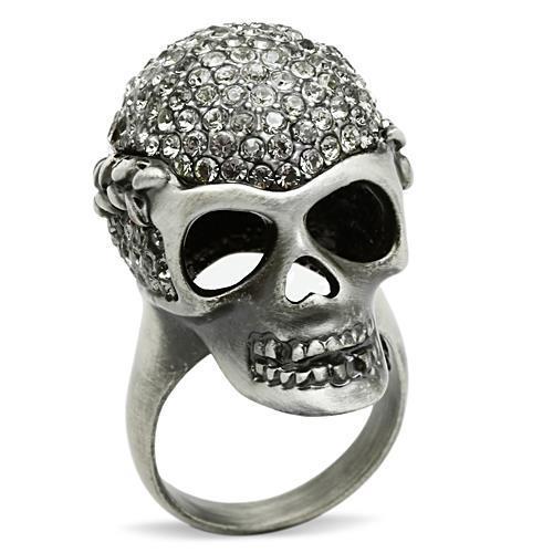 Antique Silver White Metal Ring with Top Grade Crystal  in Black Diamond