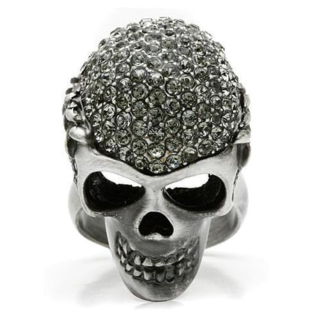 Antique Silver White Metal Ring with Top Grade Crystal  in Black Diamond