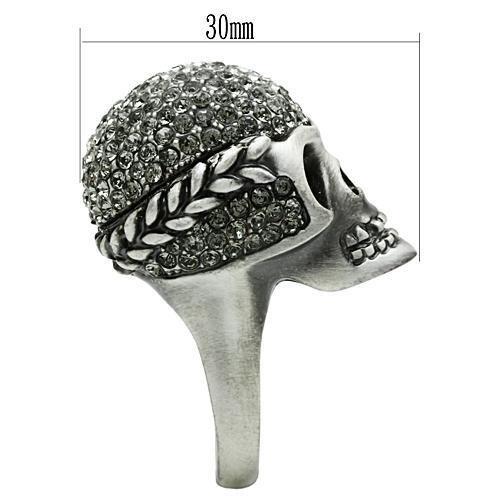 Antique Silver White Metal Ring with Top Grade Crystal  in Black Diamond