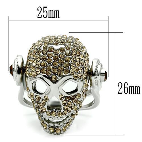Rhodium White Metal Ring with Top Grade Crystal  in Citrine Yellow