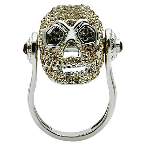 Rhodium White Metal Ring with Top Grade Crystal  in Citrine Yellow