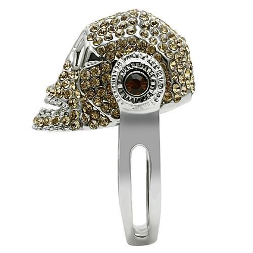 Rhodium White Metal Ring with Top Grade Crystal  in Citrine Yellow