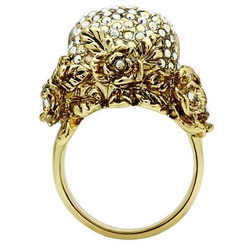 Gold White Metal Ring with Top Grade Crystal  in Aurora Borealis (Rainbow Effect)