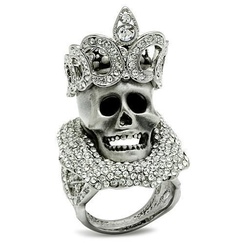 Matte Rhodium & Rhodium White Metal Ring with Top Grade Crystal  in Clear