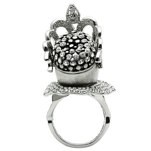 Matte Rhodium & Rhodium White Metal Ring with Top Grade Crystal  in Clear