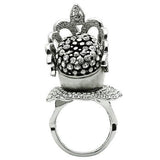 Matte Rhodium & Rhodium White Metal Ring with Top Grade Crystal  in Clear