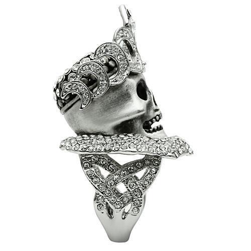 Matte Rhodium & Rhodium White Metal Ring with Top Grade Crystal  in Clear