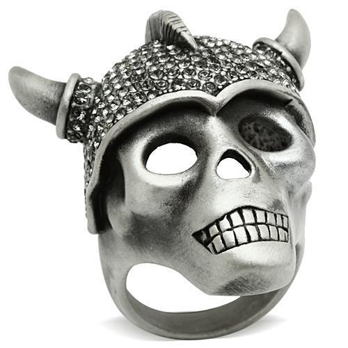 Antique Silver White Metal Ring with Top Grade Crystal  in Black Diamond