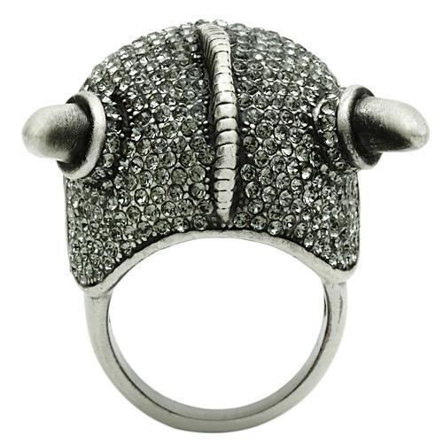 Antique Silver White Metal Ring with Top Grade Crystal  in Black Diamond