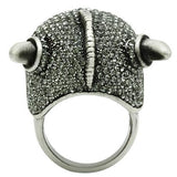 Antique Silver White Metal Ring with Top Grade Crystal  in Black Diamond