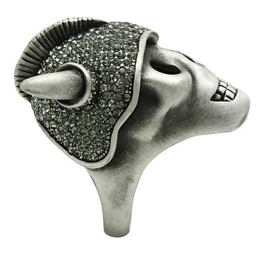 Antique Silver White Metal Ring with Top Grade Crystal  in Black Diamond