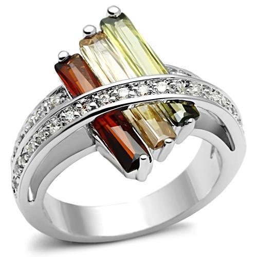 Rhodium Brass Ring with AAA Grade CZ  in Multi Color