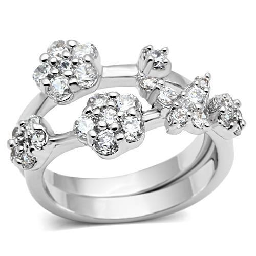 Rhodium Brass Ring with AAA Grade CZ  in Clear