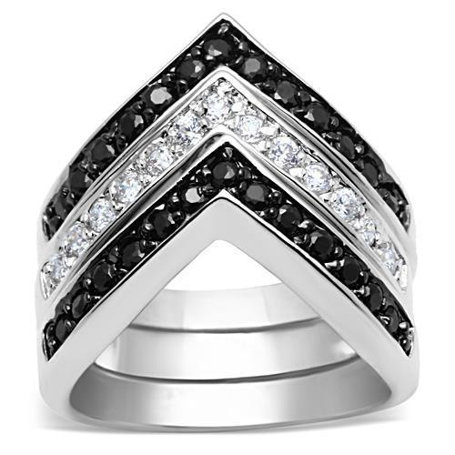 Rhodium+Hematite Brass Ring with AAA Grade CZ  in Jet