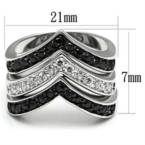 Rhodium+Hematite Brass Ring with AAA Grade CZ  in Jet