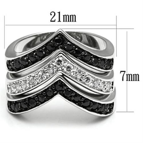 Rhodium+Hematite Brass Ring with AAA Grade CZ  in Jet