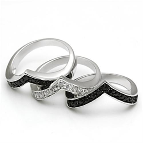 Rhodium+Hematite Brass Ring with AAA Grade CZ  in Jet